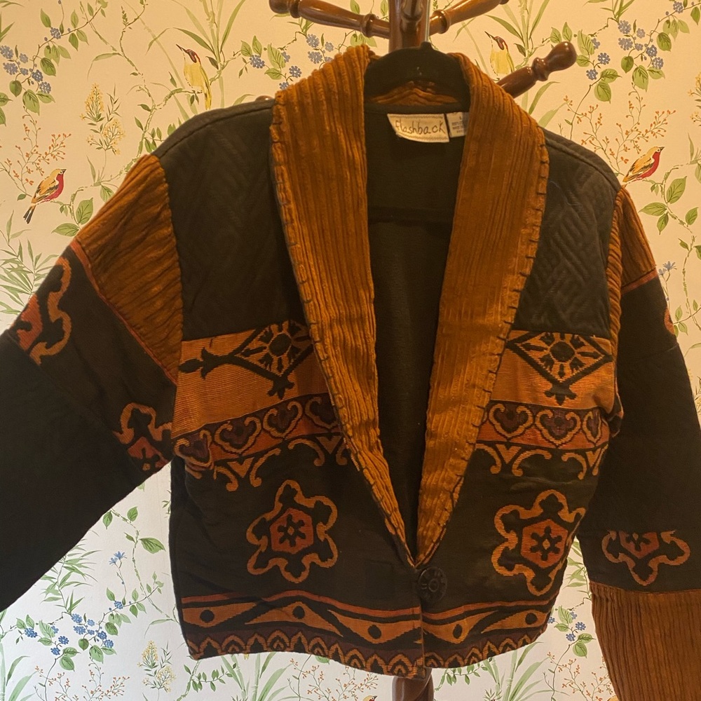 Vintage Quilted Cotton Blazer Folk Jacket Flashback Size M Handmade Pattern